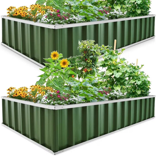 2-Pack 68" X 36" X 12" Raised Garden Bed Galvanized Steel Metal Planter Kit Box Dark Gray